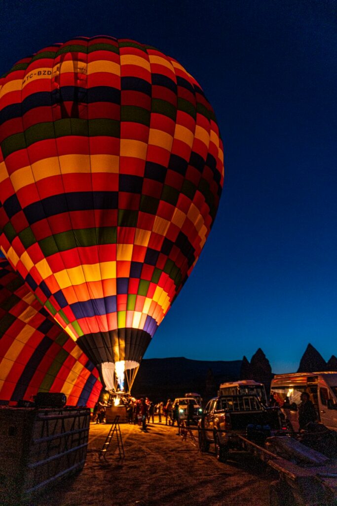 red yellow and blue hot air balloon